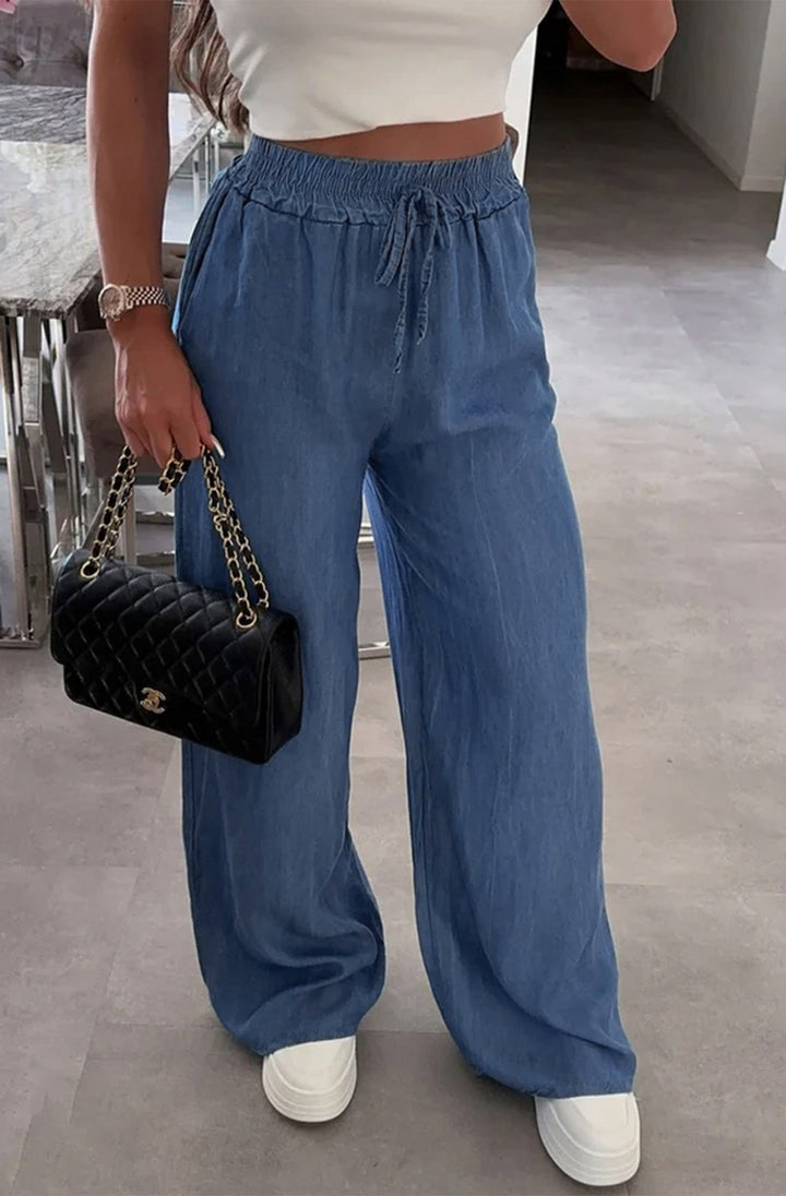 Zarina Wide Leg Pocket Detail Trousers-Indigo