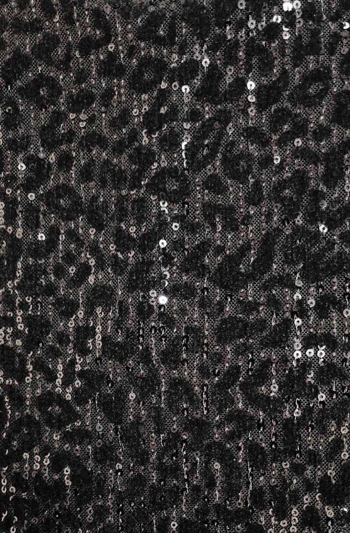 Zenya Sequin Leopard Sleeveless Blouse Top-Black