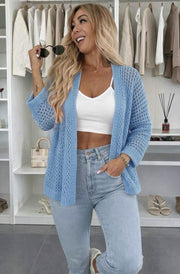Zora Loose Open Knit Lightweight Cardigan-Blue