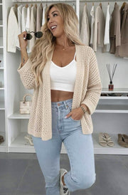 Zora Loose Open Knit Lightweight Cardigan-Stone