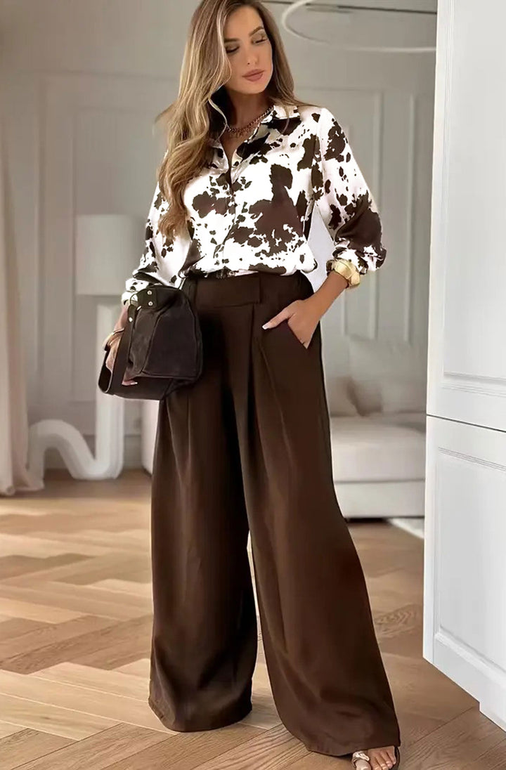 Zorah Animal Print Satin Shirt Blouse-Brown