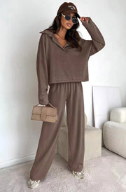 Zuma Collared Two Piece Co-Ord Loungewear Set-Brown