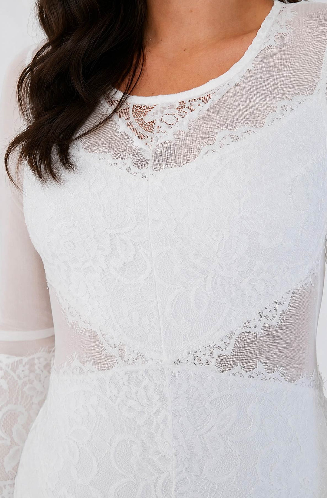 Odilia Lace Sheer Long Sleeve Bodycon Mini Dress