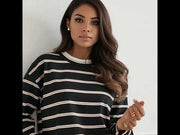 Viola Striped Double-Layer Effect Sweatshirt Top-Black