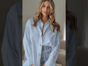 Celeste Diamante Oversized Blouse Shirt Top-Sky Blue
