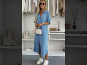 Shazia Oversized Maxi Shirt Dress-Blue