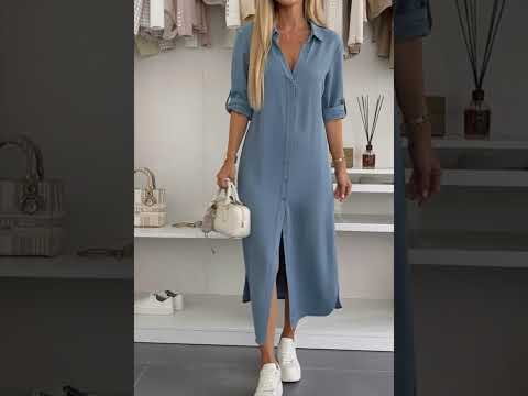Shazia Oversized Maxi Shirt Dress-Denim Blue