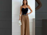 Alessia Palazzo Wide Leg Belted Trousers-Camel