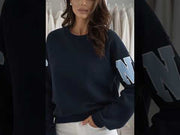 Amber ‘RKNE’ Oversized Raglan Letter Sleeve Sweatshirt Top-Navy