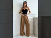 Alessia Palazzo Wide Leg Belted Trousers-Camel