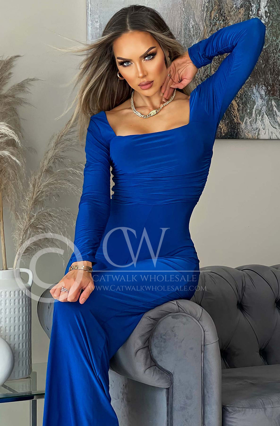 Stefania Ruched Wide Leg Jumpsuit - Royal Blue