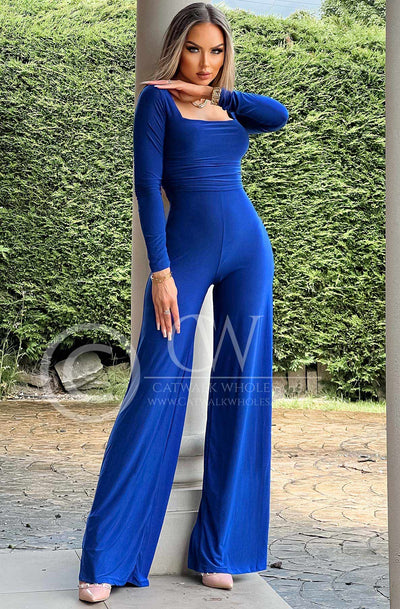 Stefania Ruched Wide Leg Jumpsuit-Royal Blue