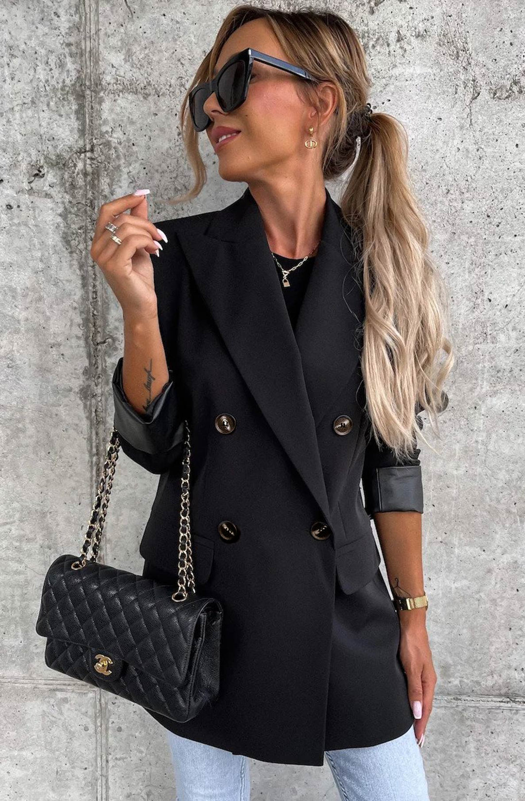 Myla Oversized Faux Leather Blazer Jacket - Black