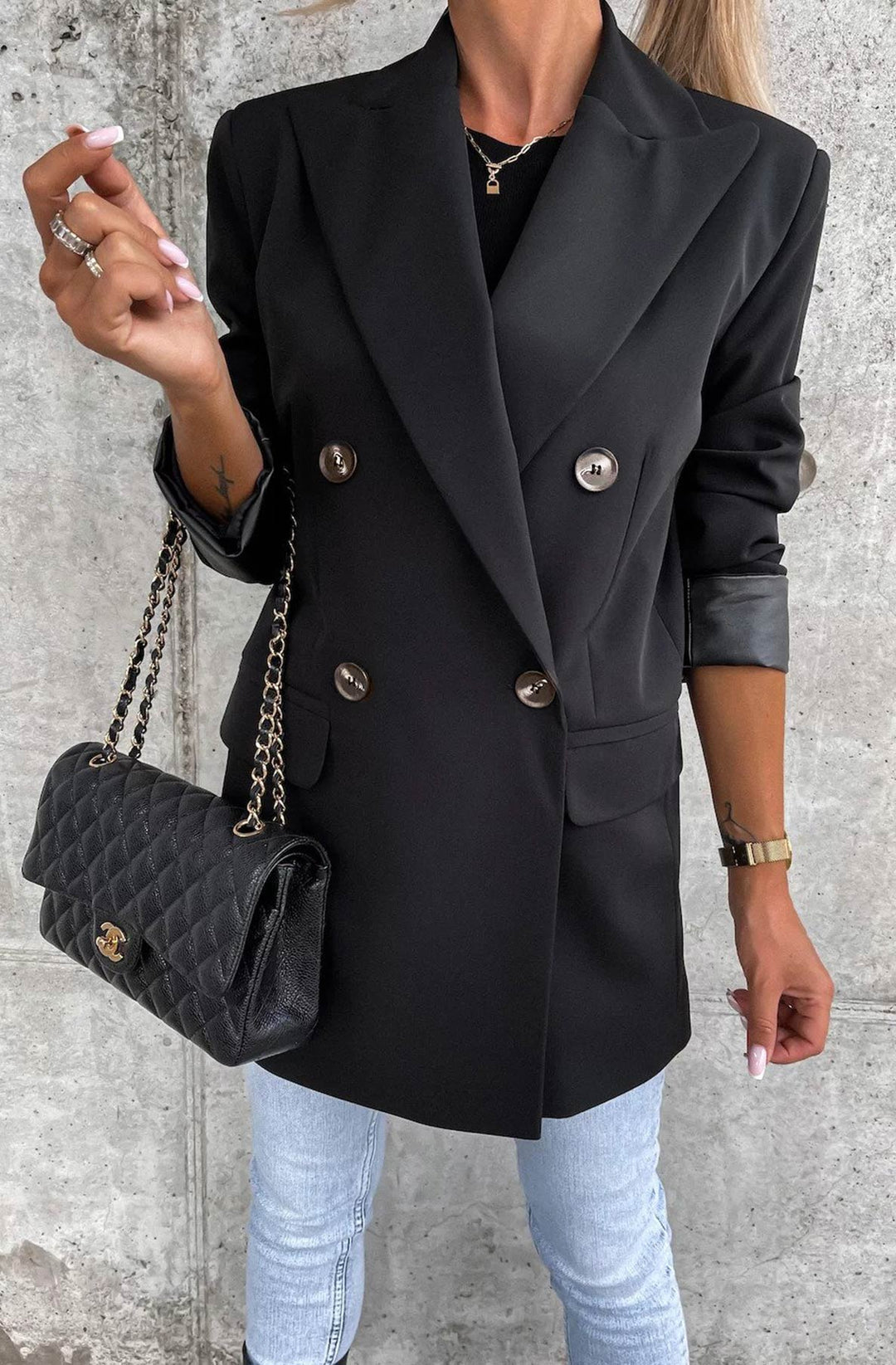 Myla Oversized Faux Leather Blazer Jacket - Black
