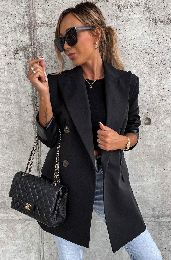 Myla Oversized Faux Leather Blazer Jacket - Black