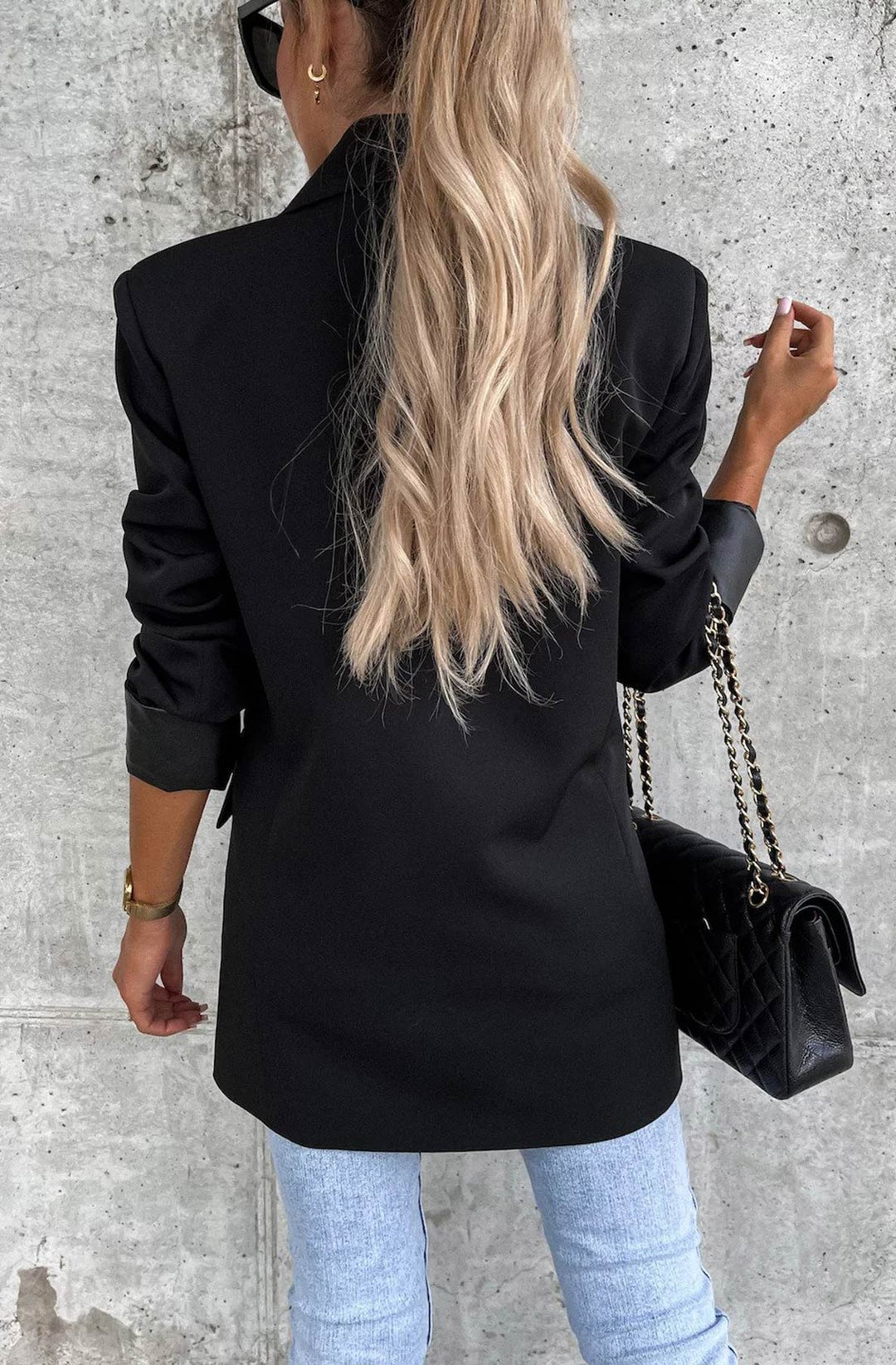 Myla Oversized Faux Leather Blazer Jacket - Black
