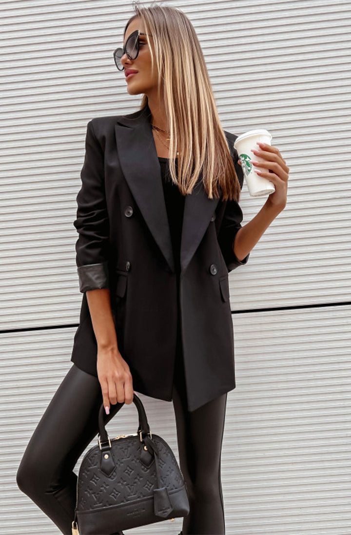 Myla Oversized Faux Leather Blazer Jacket - Black