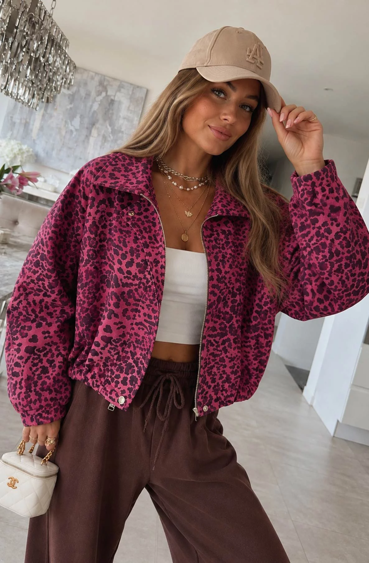 Leonora Lined Leopard-Print Aviator Jacket