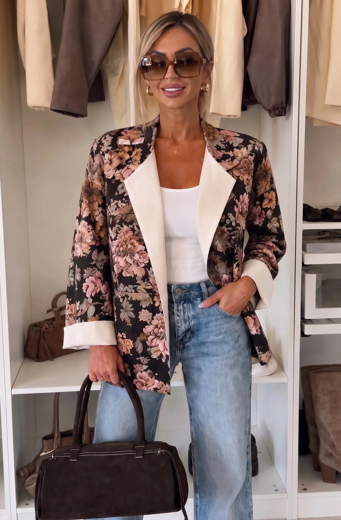 Clarissa Floral Suede-Effect Jacket with Contrast Lapels