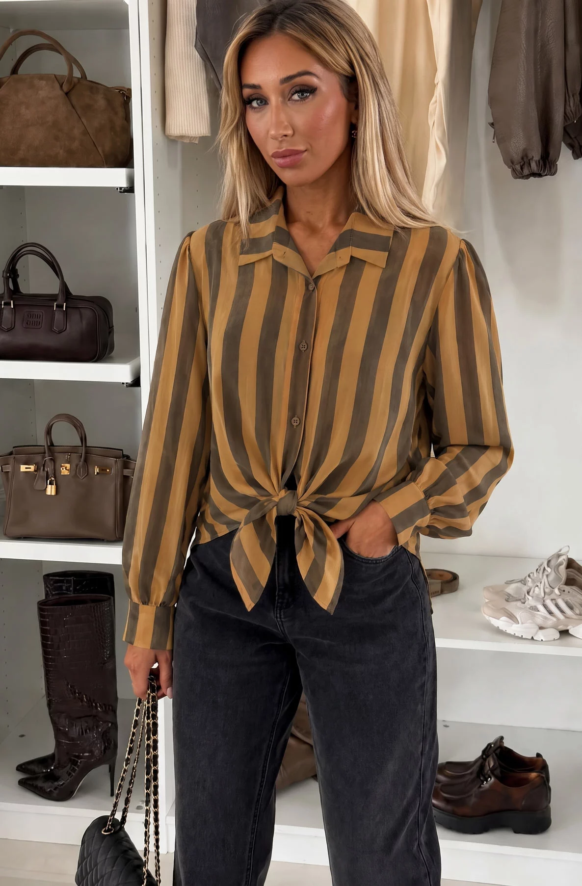 Clementina Bold-Stripe Tie-Front Shirt