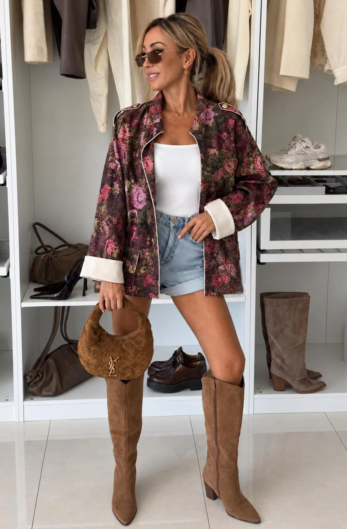 Ophelia Floral Suede-Effect Jacket with Contrast Edging