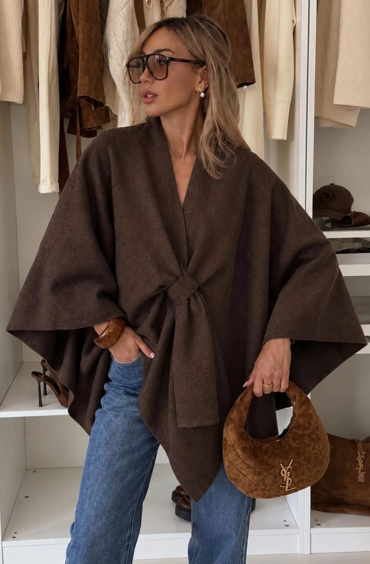 Isadora Wool-Effect Draped Loop-Front Cape