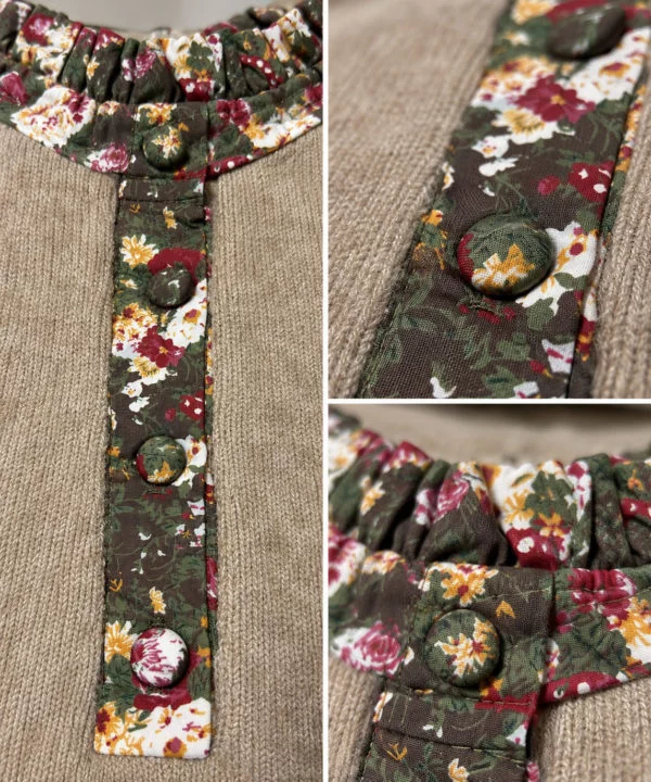 Alix Floral-Placket Ruffle-Neck Jumper