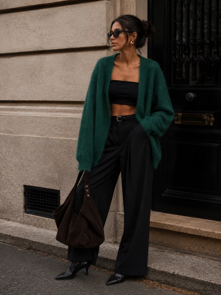 Isabeau Textured Open-Front Cardigan - Green