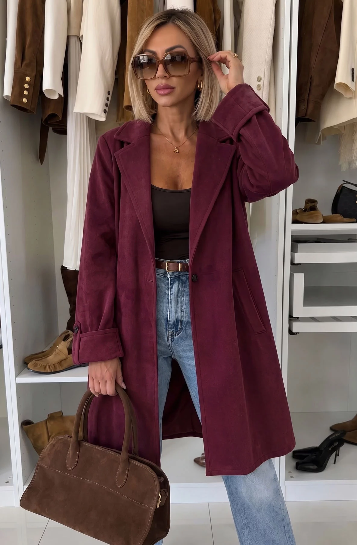 Rosamund Longline Suede-Effect Oversized Jacket