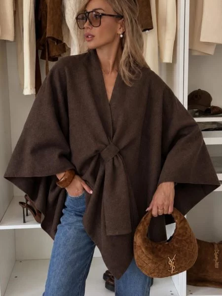 8d91d20a-f2bc-4a7f-87ee-772bd541bdcd Isadora Wool-Effect Draped Loop-Front Cape