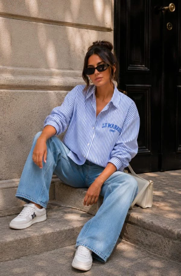 Rosaline Oversized Striped Embroidered Shirt