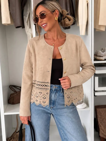 Ginevra Suede-Effect Scalloped Openwork Jacket