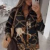Rosalba Satin-Finish Equestrian Chain-Print Shirt
