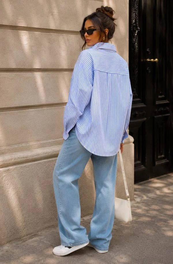 Rosaline Oversized Striped Embroidered Shirt