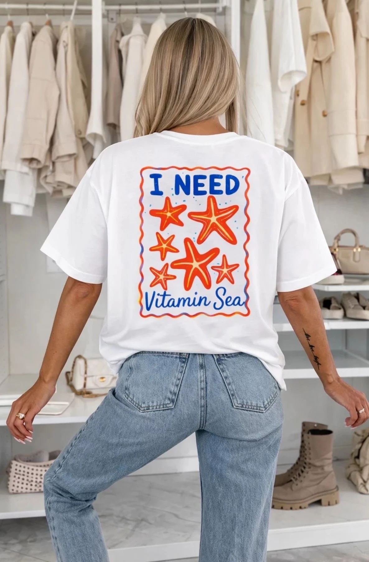 ‘Vitamin Sea’☀️ Oversized Front & Back Graphic Print T-Shirt-Ivory