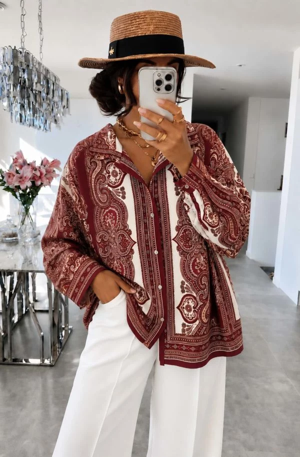 Emmeline Oversized Paisley Satin-Effect Shirt