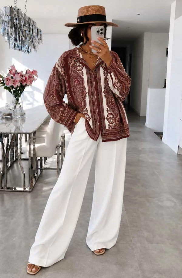 Emmeline Oversized Paisley Satin-Effect Shirt