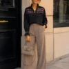 EA-CH161-3 Lison black blouse with colourful chest bands, front view