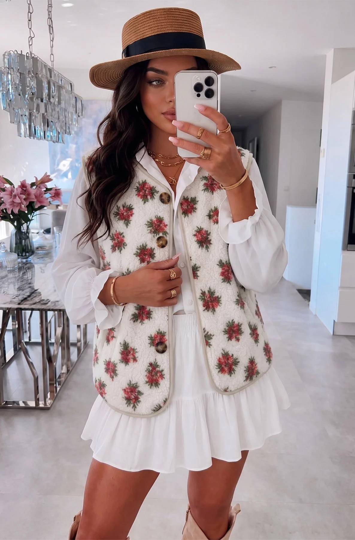 Nicolette Floral Teddy Button-Front Gilet