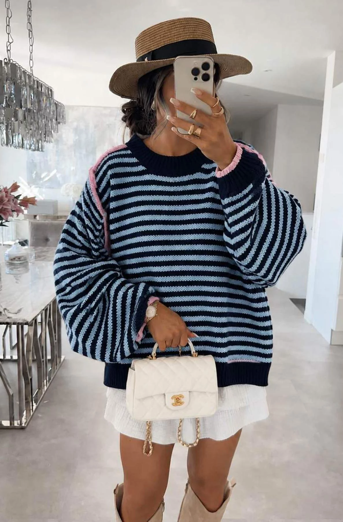 Althea Contrast-Trim Striped Oversized Jumper