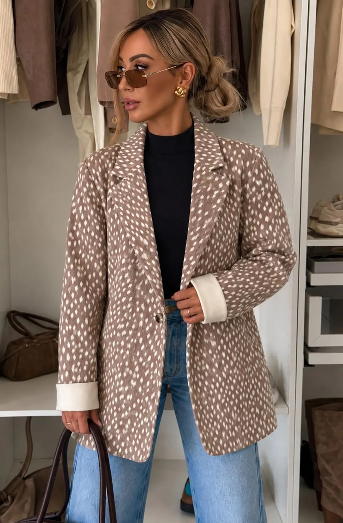 Sidonie Deer-Print Suede-Effect Longline Jacket