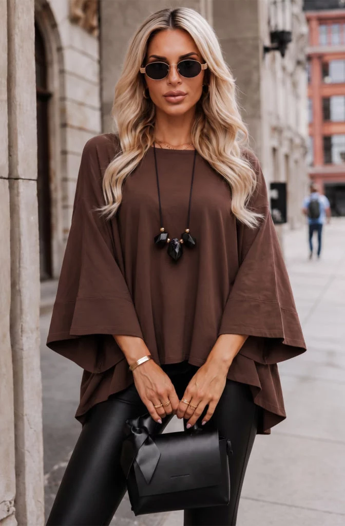 Theodosia Oversized Batwing Top with Necklace