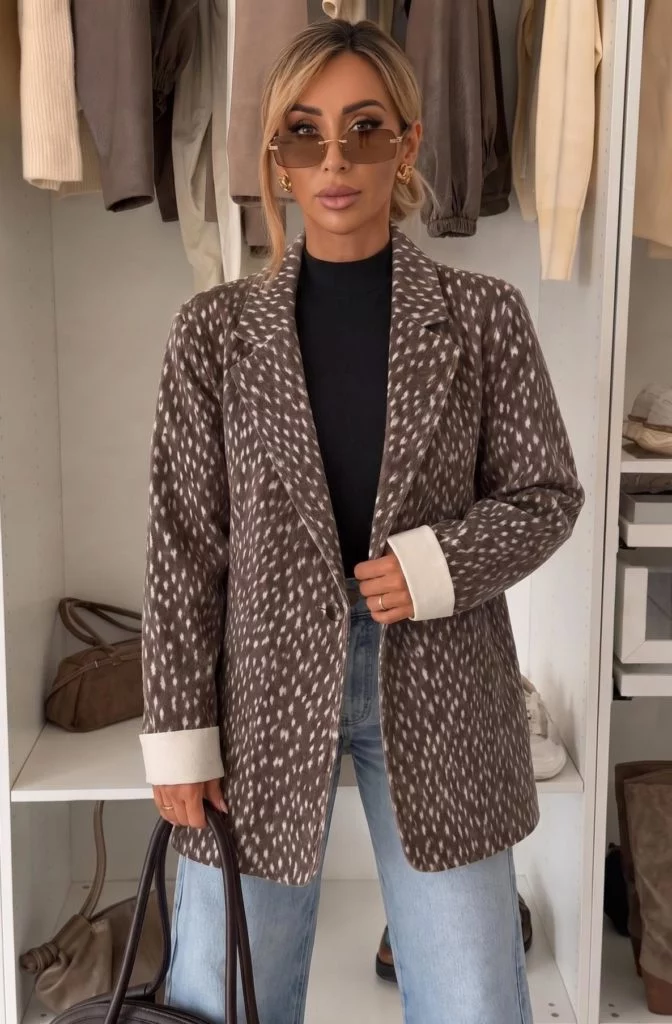 Sidonie Deer-Print Suede-Effect Longline Jacket - Brown