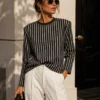 EA-TE506-1 Faustine black-and-white striped T-shirt, front view of structured shoulders
