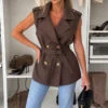 Claribel Belted Double-Breasted Sleeveless Trench Jacket
