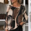 Jessamine Abstract Leaf-Print Tie-Back Blouse