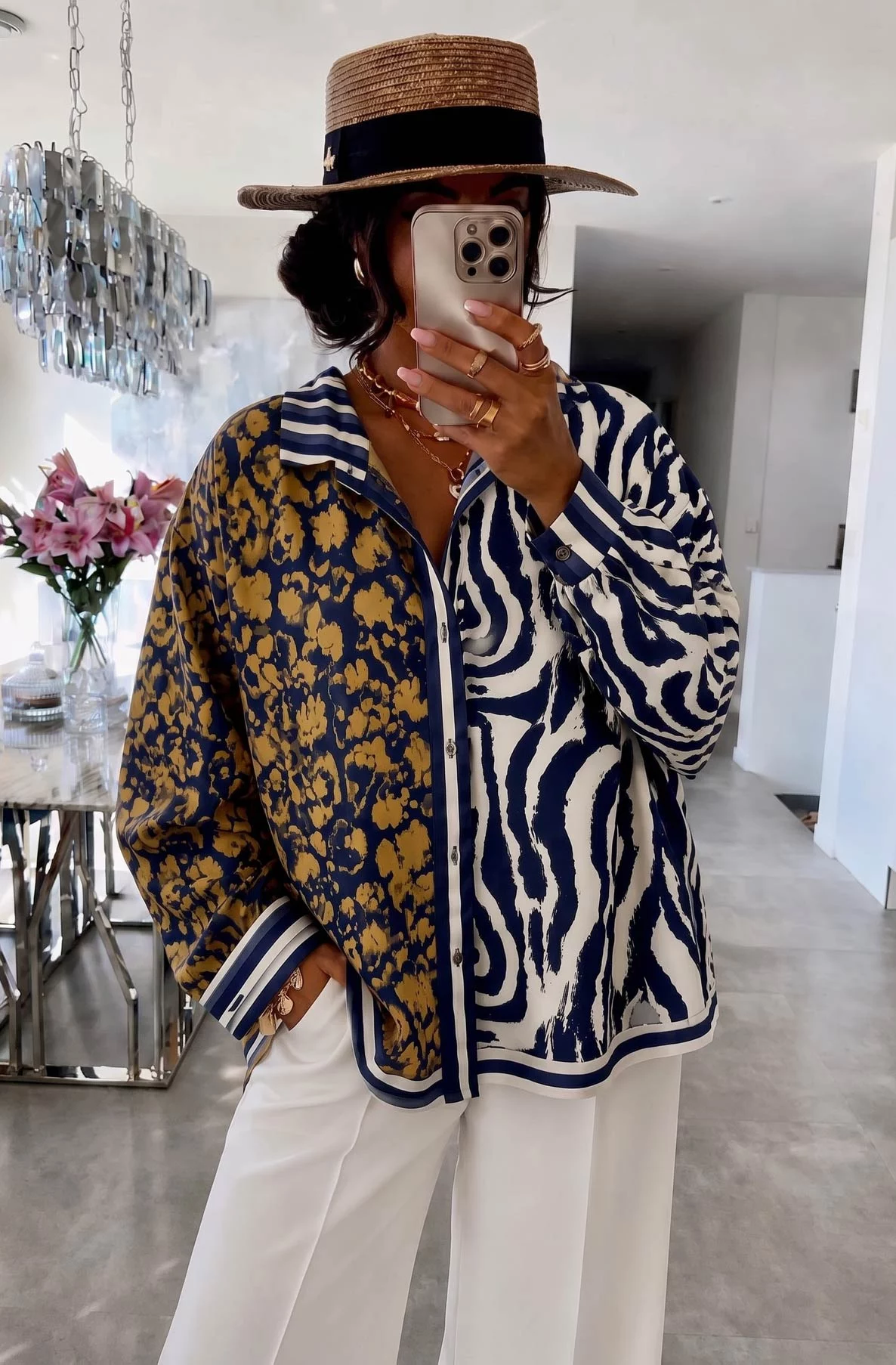 Delphine Oversized Mixed Animal-Print Satin-Effect Shirt