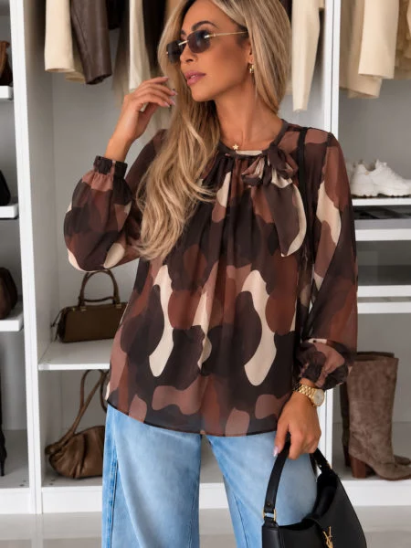 Henrietta Abstract-Print Side-Tie Neck Blouse