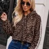 Delphina Leopard-Print Zip Hoodie with Sleeve Stripes