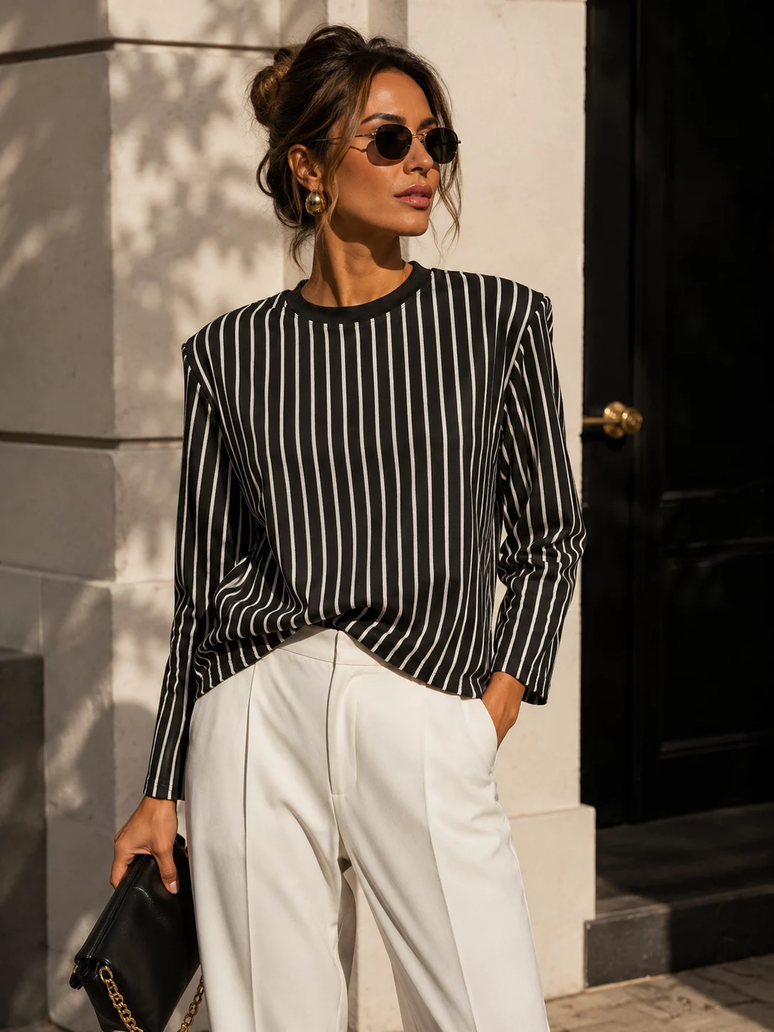 Faustine Striped Structured-Shoulder T-Shirt